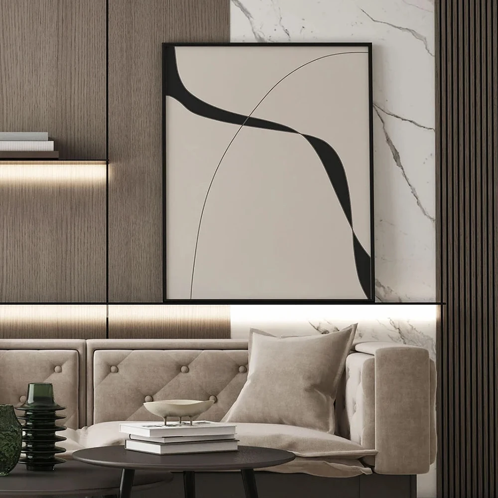 Stampa artistica minimalista astratta Disegno a tratteggio Poster Beige e nero Pittura su tela Immagine moderna della parete Decorazione del soggiorno - immagine 4