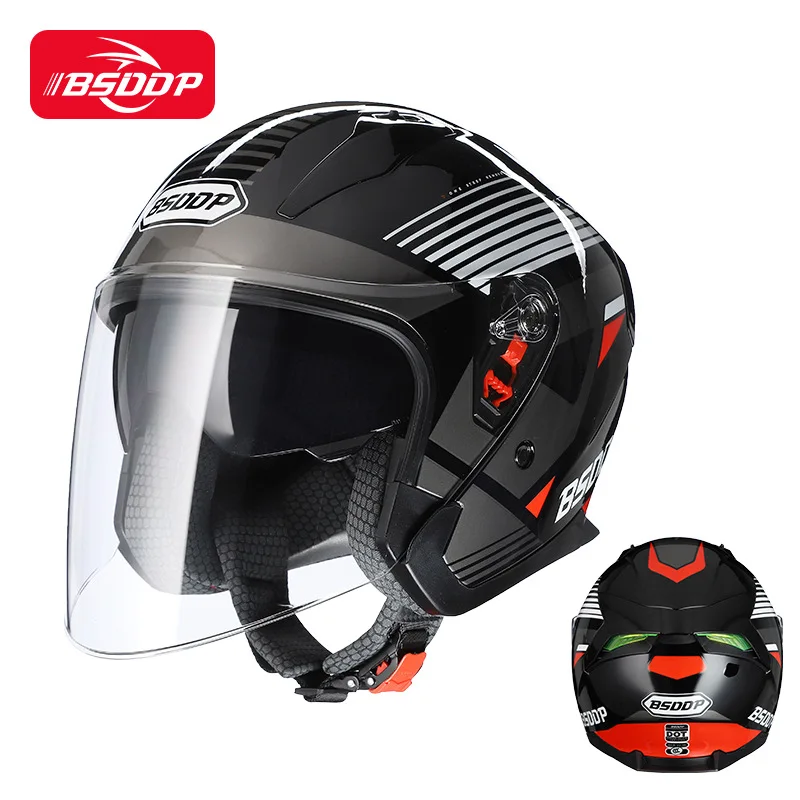 

BSDDP Men Motorcycle half Helmets Dual Lens Scooter Moto Helmet Casco vespa village Riding capacete de moto motocross Helmets