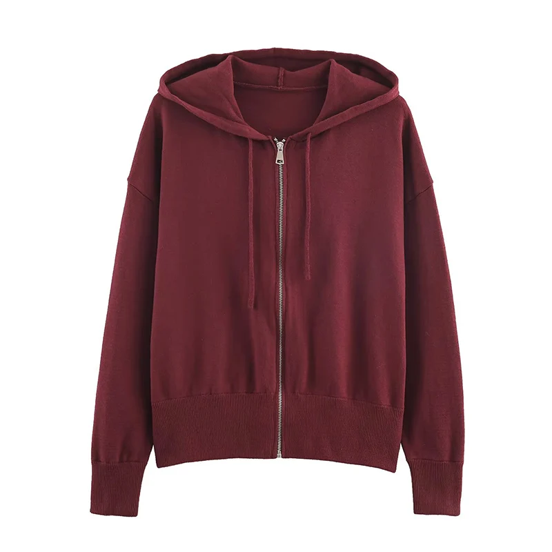 Women's Jacket Autumn 2025 New Long Sleeve Simple And Comfortable Hooded Sweatshirt Jackets Casual Fashion Knitted Zipper Coat