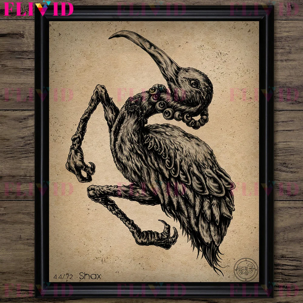 Vintage Gothic Wall Art Canvas: Demons in the Book of Shadows - Pagan Demon Art Poster Print Decor
