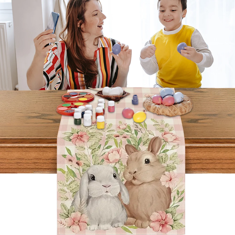 Easter Rabbit Rectangle Table Cloth Easter Rabbits Printed Holiday Table Cloth Holiday Party Table Decor Dinner Tabletop Decor