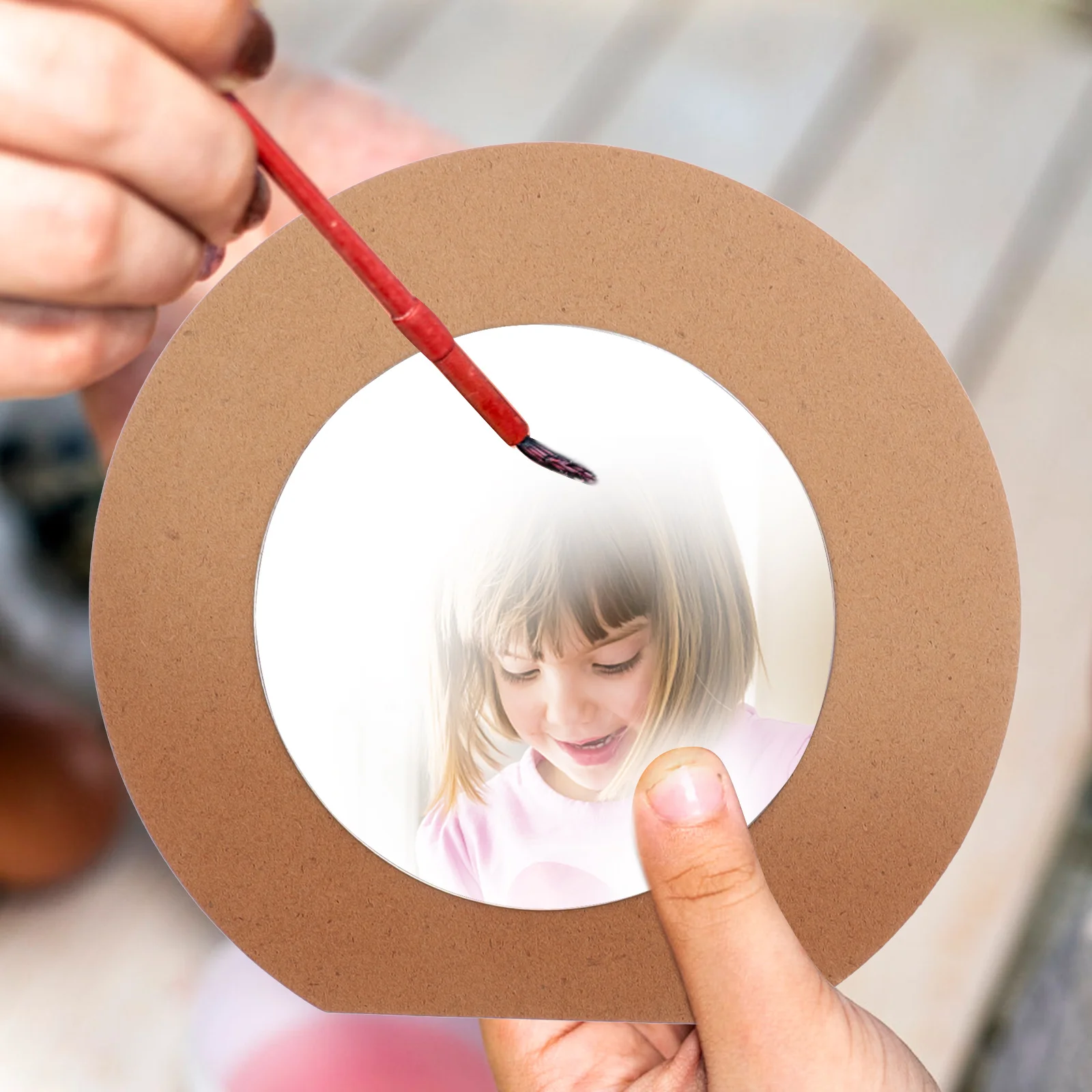 2 작은 탁상 거울 도색되지 않은 나무 DIY 공예 장식 어린이 수제 거울 장난감 빈 메이크업 복고풍 크리 에이 티브 공급