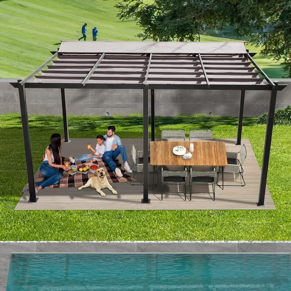 

Patio Pergola, 11’ X 16’ Outdoor Retractable Pergola with Weather-Resistant Canopy Aluminum, Grill Gazebos, Garden Gazebo