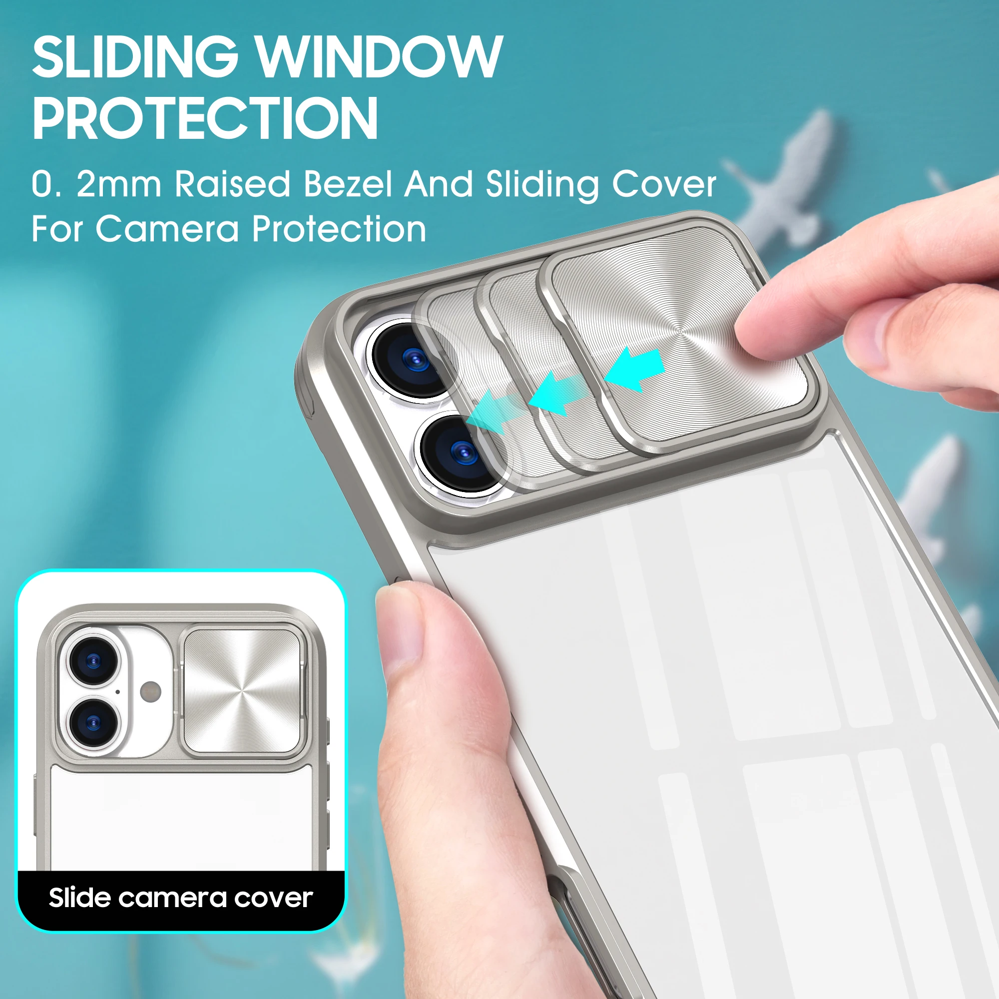 Slide Window Lens Protection Armor Case - Shockproof Soft TPU Frame with Hard Backing