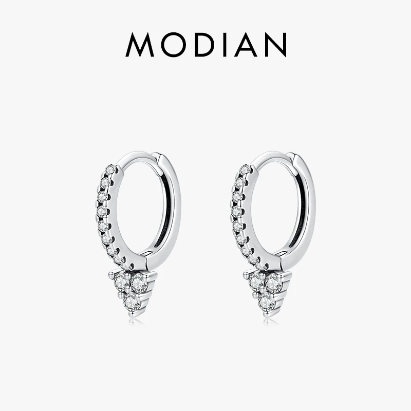 

Modian Vintage 925 Sterling Silver Geometric Clear CZ Ear Buckles Simple Style Fashion Hoop Earrings for Women Fine Jewelry Gift