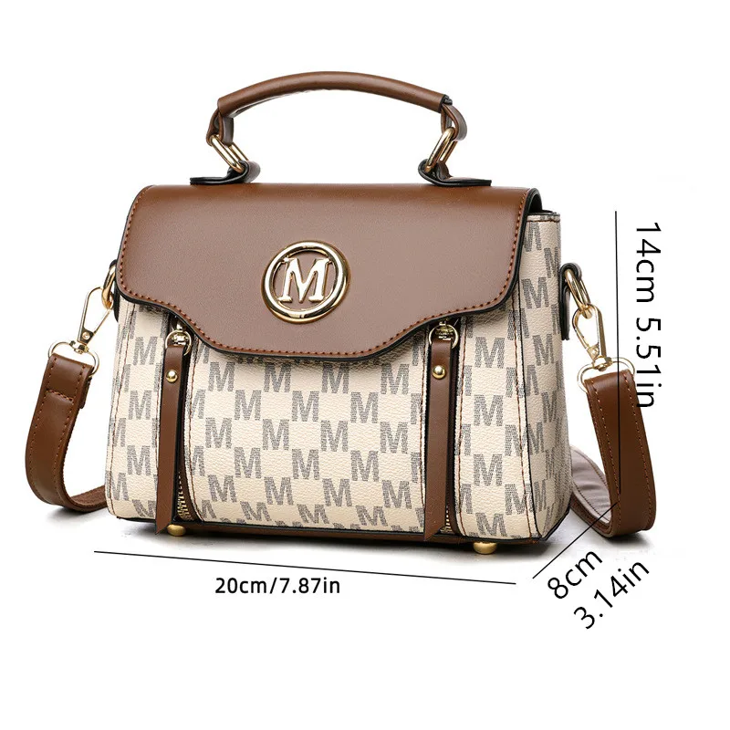 Vintage Women's Tote Bag Stylish PU Handbag Shoulder Bag with Golden Letter "M" Design Detachable Strap Perfect for Everyday Use