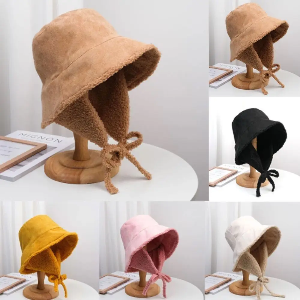 

Autumn Winter Cycling Solid Color Windproof Earmuff Cap Bucket Hat Fisherman Cap Plush