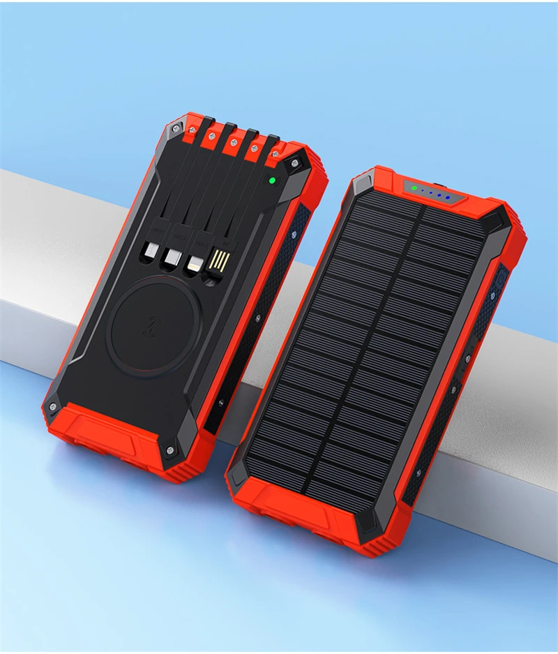 power bank 99000mAh Wireless Solar Power Bank Built in Cable Portable Charger Dual LED Powerbank for iPhone 12 Samsung S21 Xiaomi Poverbank 12v power bank Power Bank