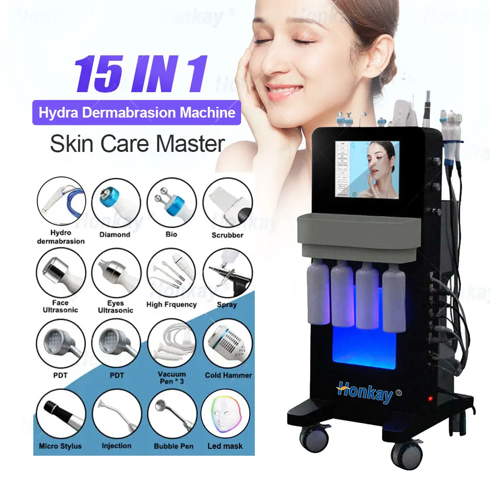 

Newest 15 in 1 Hydra Microdermabrasion Auqa Water Skin Scrubber Deep Cleaning RF Face Lift Skin Tightening Facial Machine