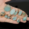 Trendy Natural Amazonite Gold-Plated Edge Charms Pendant Water Drop Oval Round Pendant for Jewelry Making DIY Necklace Bracelets 6
