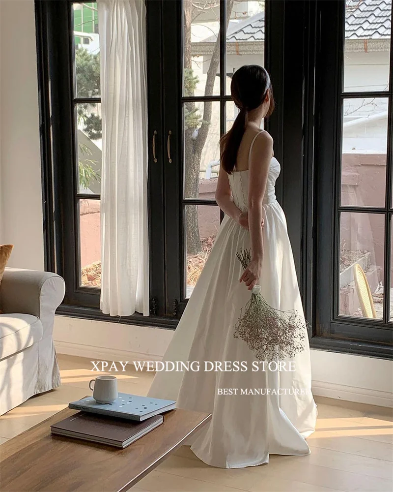 XPAY Simple A Line Taffeta Korea Wedding Dresses Customised Puff Short Sleeves Corset Back Bridal Gowns Photo shoot Plus Size 3