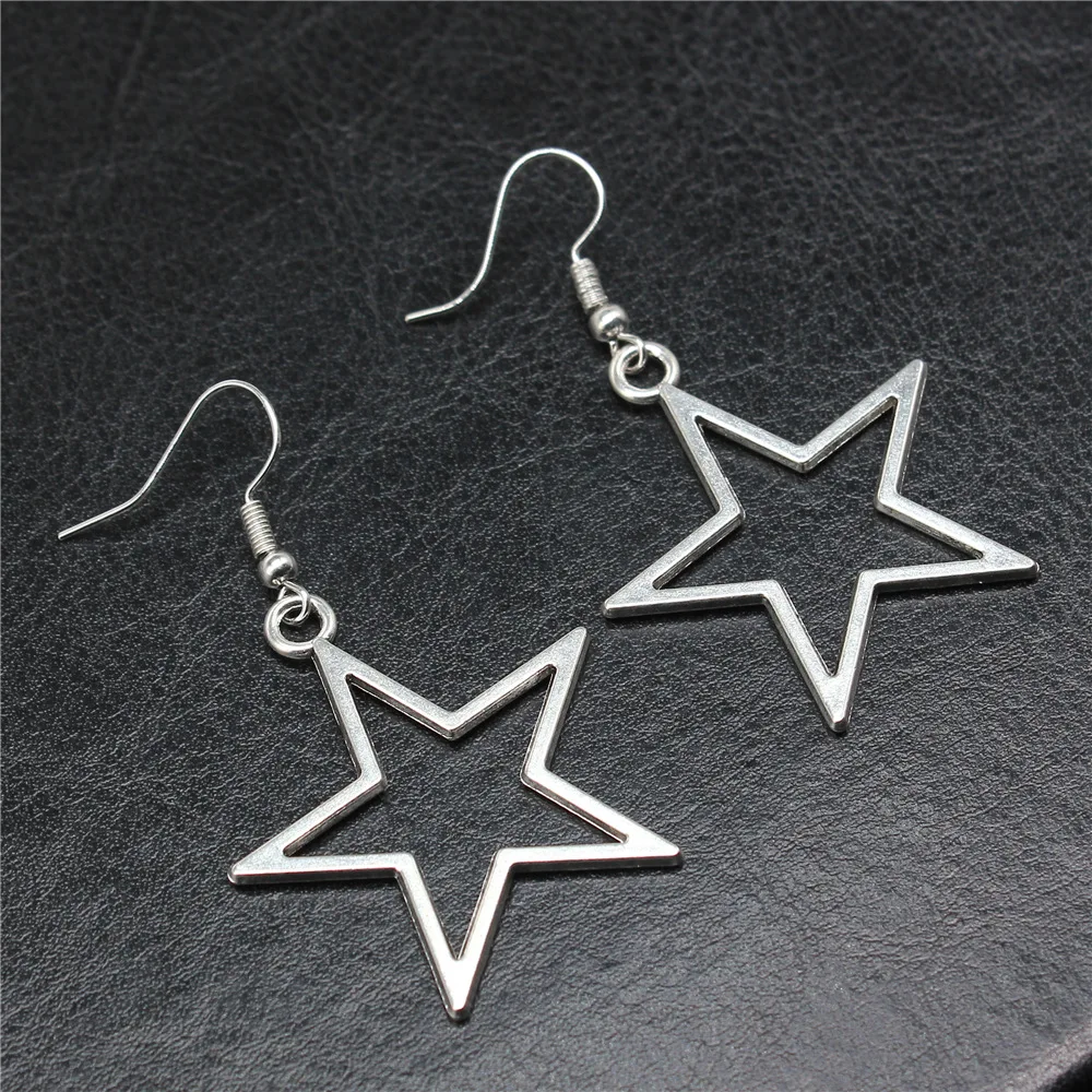 Pendant earrings fashion handmade simple design antique silver color hollow star women vintage drop