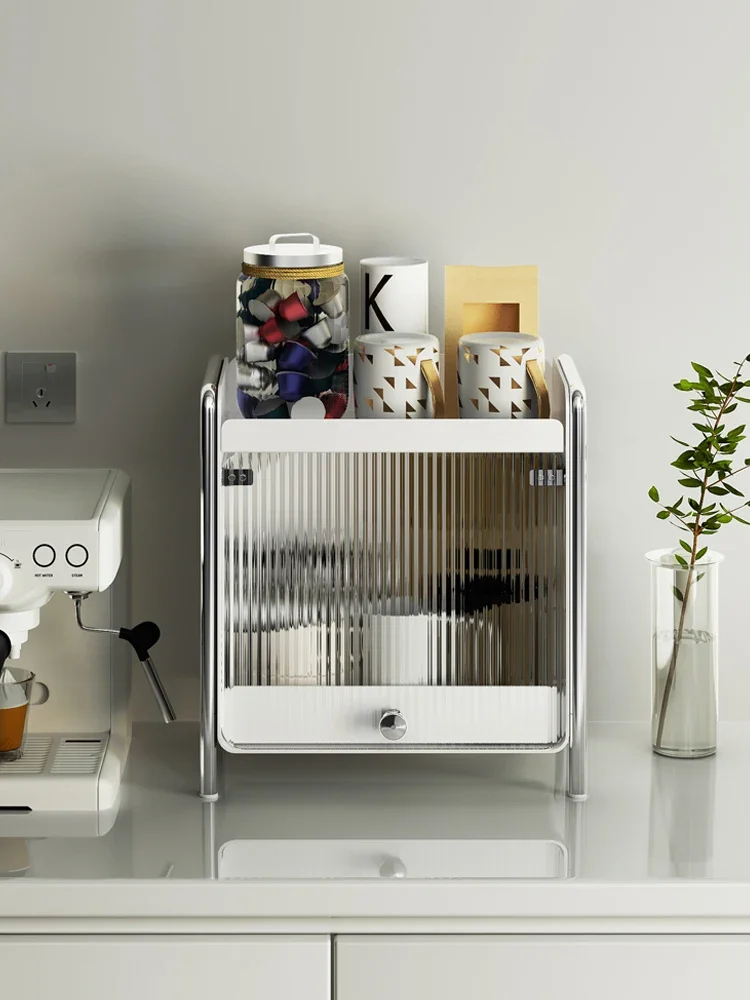 

Storage rack, double-layer water bar countertop, tea set cabinet, coffee glass water cup rack