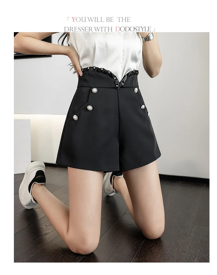 versace jeans couture Luxury Fashion Diamonds Shorts Women Ruffles Rhinestone Trim High Waist Wide Leg Shorts for Women 2022 New Casual Suit Shorts golf shorts