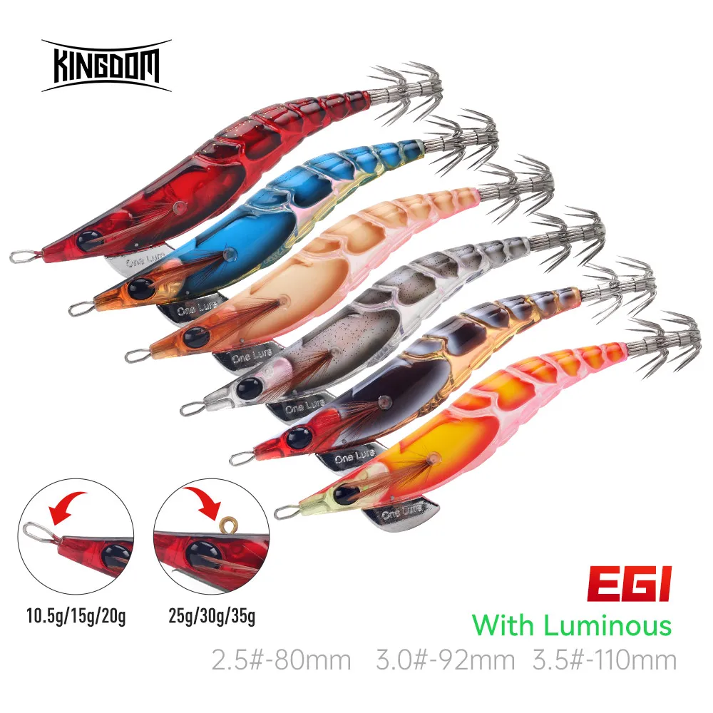 

Kingdom Squid Bait 2.5# 3.0# 3.5# Artificial Jigging Lures Slow Sinking Squid Hooks Sea Fishing Octopus Cuttlefish Luminous EGI