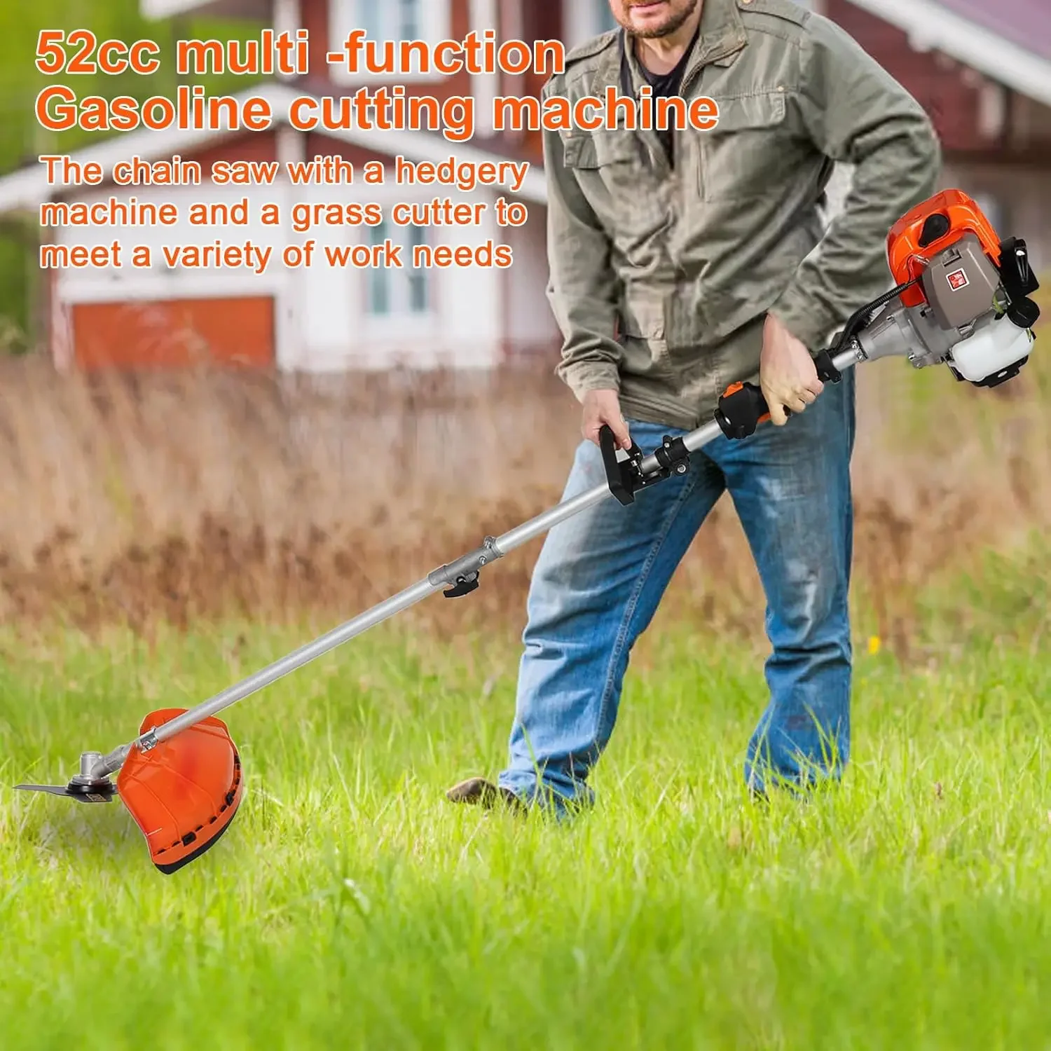 5 in 1 Multifunctional Lawn Mower,52CC Gas Weed Trimmer,Cordless Weed Wacker,Cordless Hedge Trimmer & Grass Edger,2-Stroke Brush 3