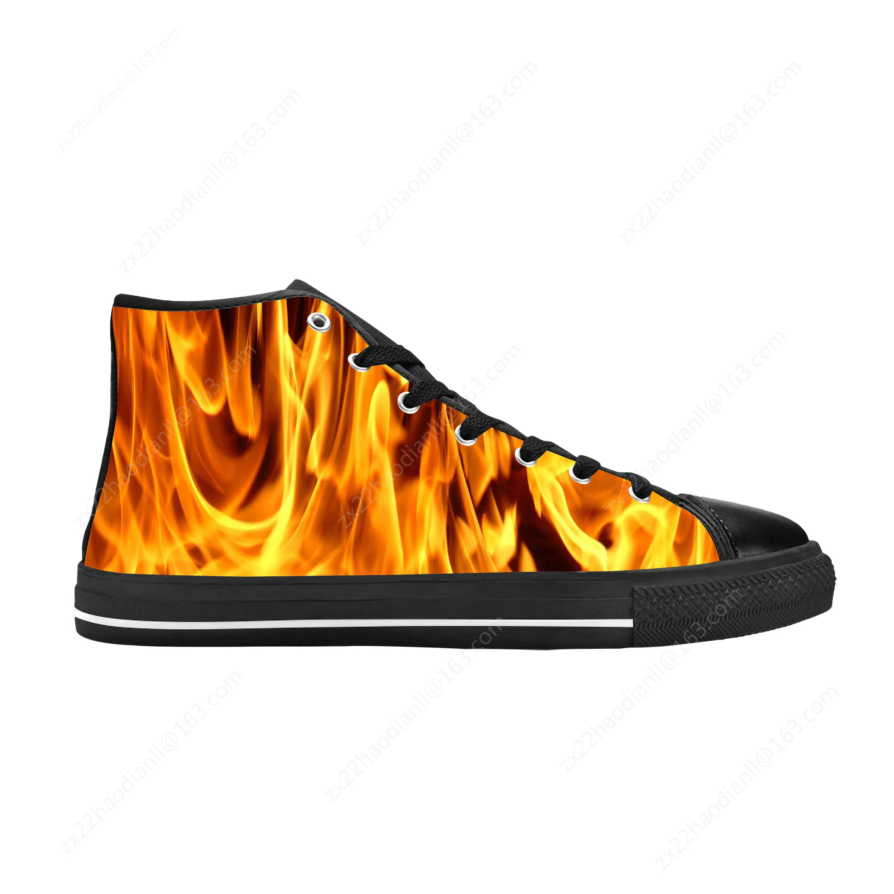 Fire Flame Flaming Pattern Anime Cartoon Fashion Casual Cloth Shoes High Top Comfortable Breathable 3D Print Men Women Sneakers