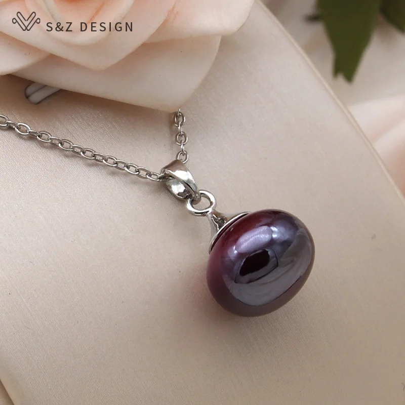S&Z DESIGN New Fashion Wine Red Round Beads Pendant Necklace For Women Party 585 Rose Gold Color Collarbone Chain Jewelry