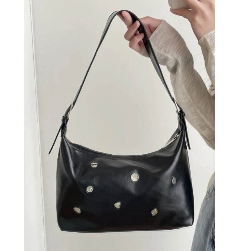 

PU Leather Women's Underarm Bag Fashion Cool Girls Small Tote Purse Shoulder Bags Simple Female Messenger Bag Clutch Handbags