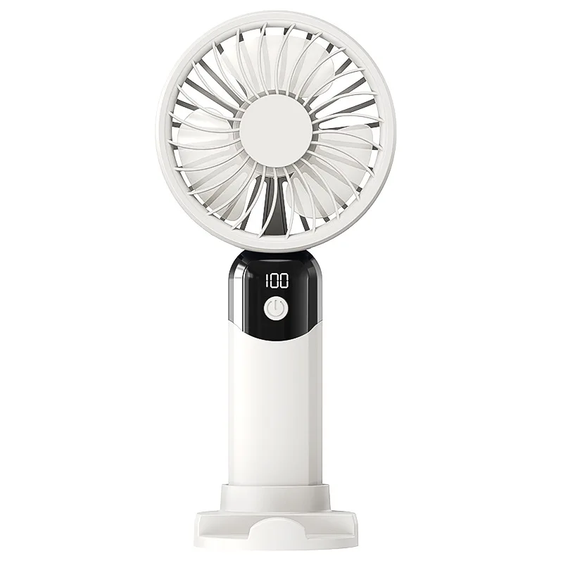 Compact USB Rechargeable Silent Fan with 6-Speed Settings and Built-In Phone Holder