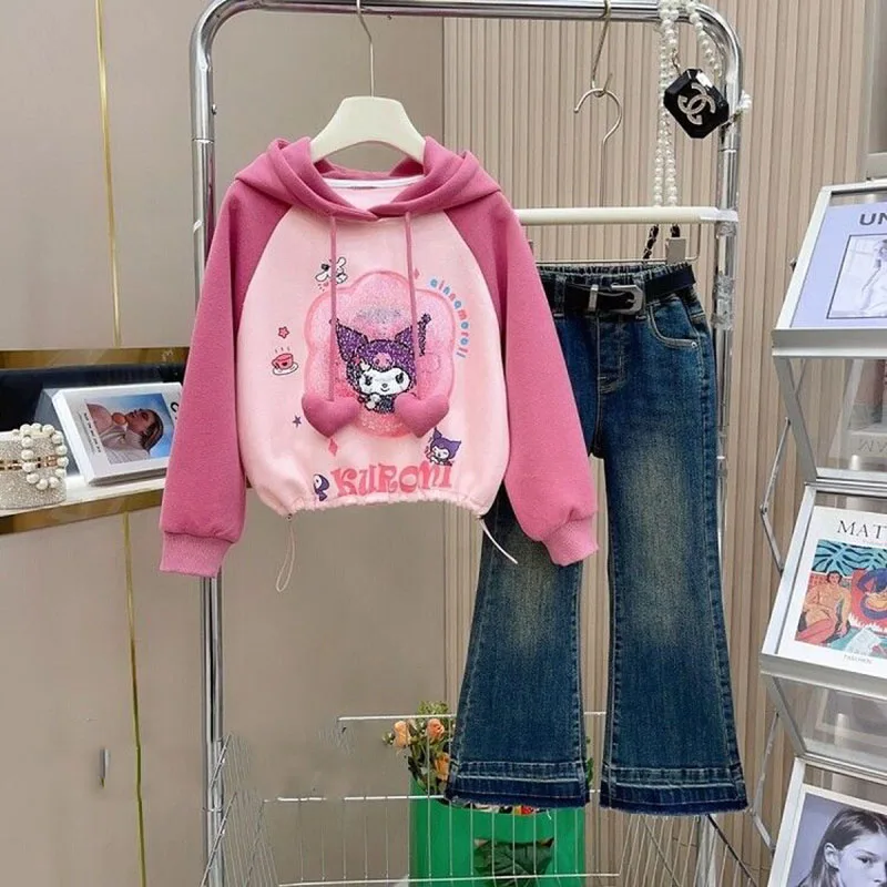 

Anime Sanrio Children's Sweatshirt Kuromi Accessories Cute Kawaii Casual Autumn Winter Thickening Fleece Warm Toys for Girl Gift
