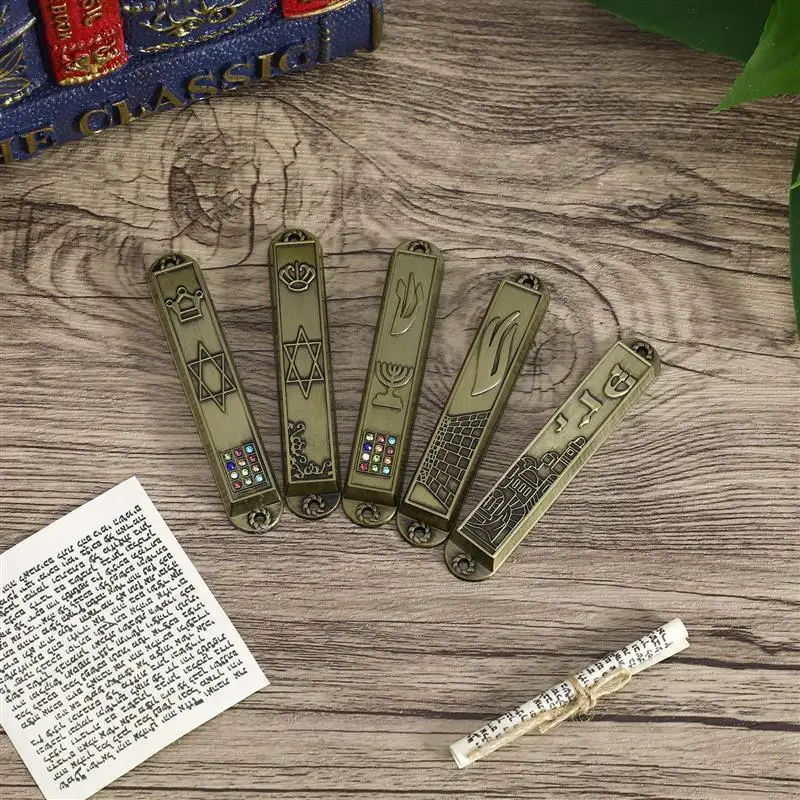 5pcs Vintage Door Mezuzah Metal Blessing Mezuzah Religious Ornament Religious Gift Plaque Judaica Scroll Decors