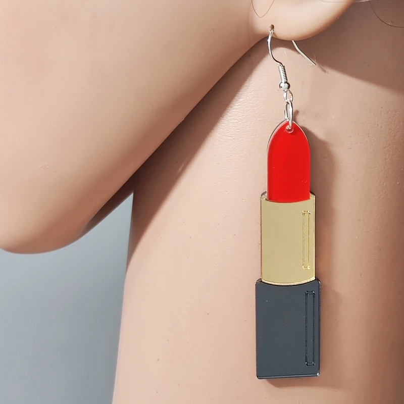KUGUYS Lippenstift-Ohrringe für Damen, Vintage-Stil, Spiegel-Acryl-Schmuck, lässig, für Musikfestivals, Sommer-Accessoires