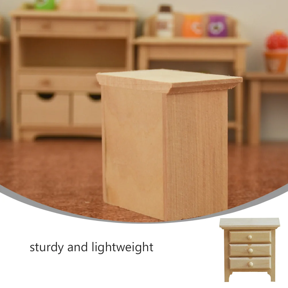 

112 Dollhouse Bedside Table Ornament and Crafts for Kids Mini Adornment Decorate Toys Wooden Nightstand Cabinet Child