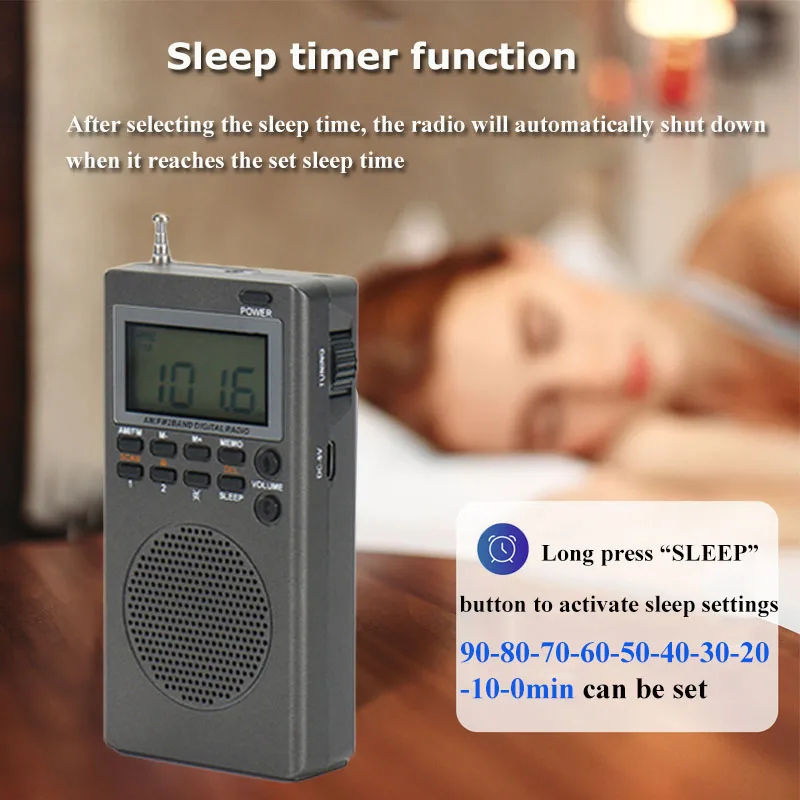 Mini Pocket FM AM Radio Portable 9K/10K Radios Receiver Built-in Speaker Backlight HD Display Screen Alarm Clock Sleep Timer