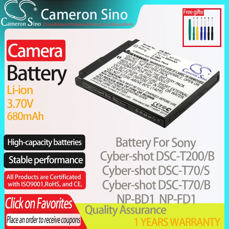 Batteria Cameronsino Per Sony Cyber-Shot Dsc-T200/B Dsc-T70/S Dsc-T70/B Dsc-T700 Per Sony Np-Bd1 Batterie Per Fotocamere Digitali 3.70V