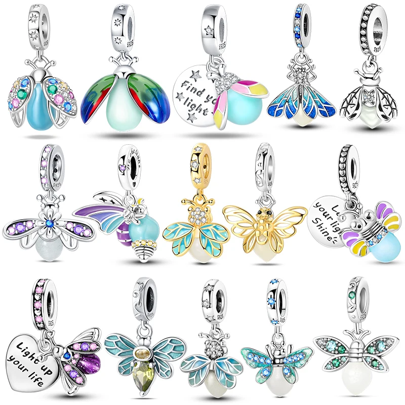 Charms 925 Silver Golden Bee Charm Insect Beads For 3mm 925 Original Bracelet &amp key chain Accessories For Women