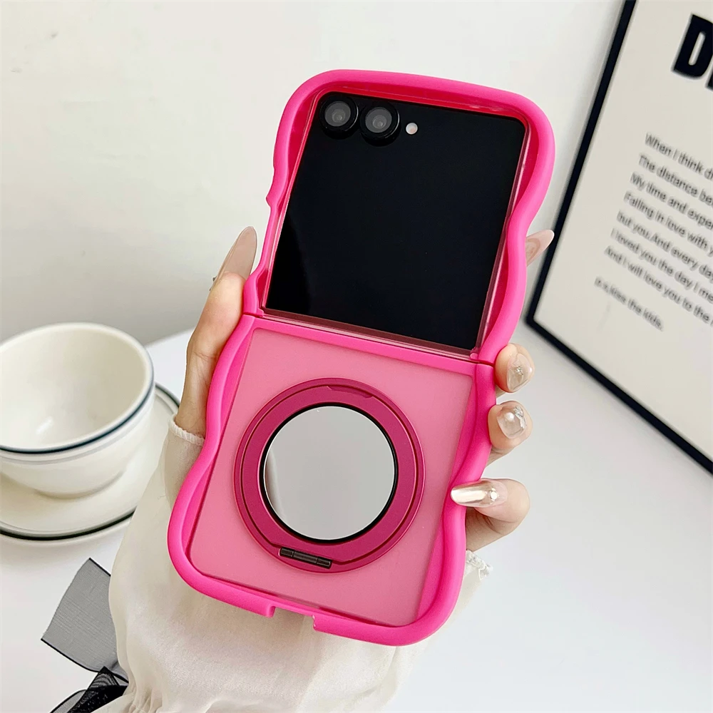 Magnetic Matte Mirror Case with Rotating Bracket and Wave Stand - Shockproof Soft Cover