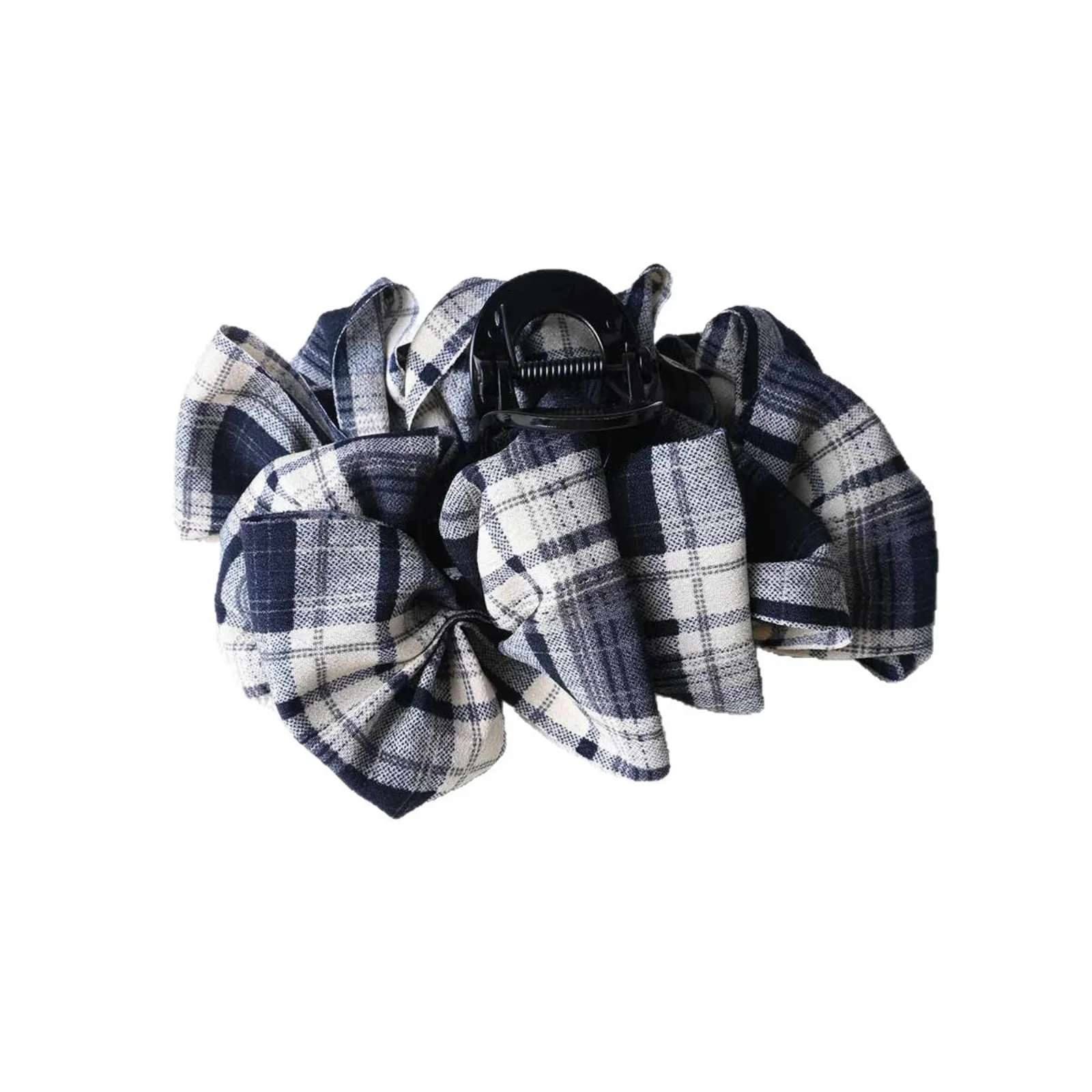 1PC Korean Academy Style Plaid Hair Claw, Scrunchie Design Hair Clip,Black Blue Plaid Hair Accessories,Stylish Updo Hair Decor