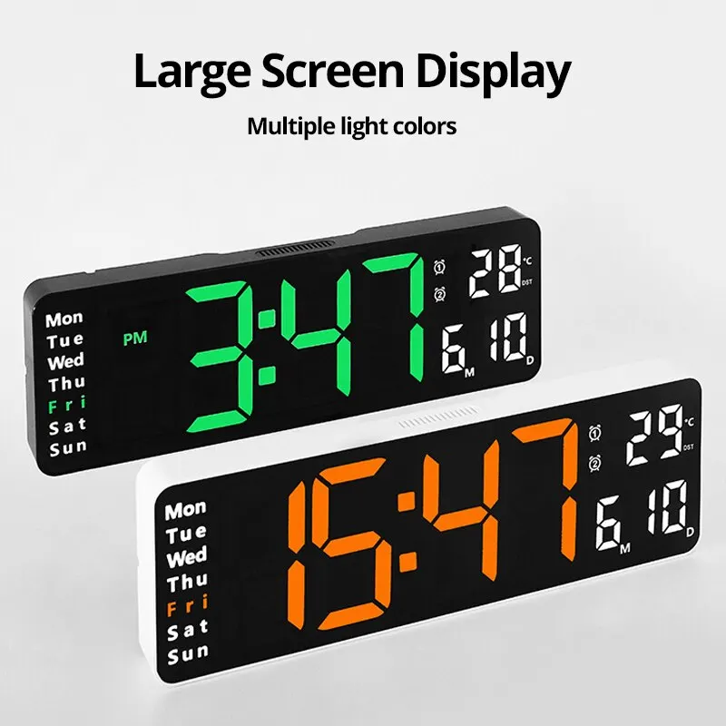 Horloge Murale Numérique LED LCD - Affichage Heure, Date, Température, Humidité - Alimentation USB Ou Piles - Design ABS Blanc/Noir
