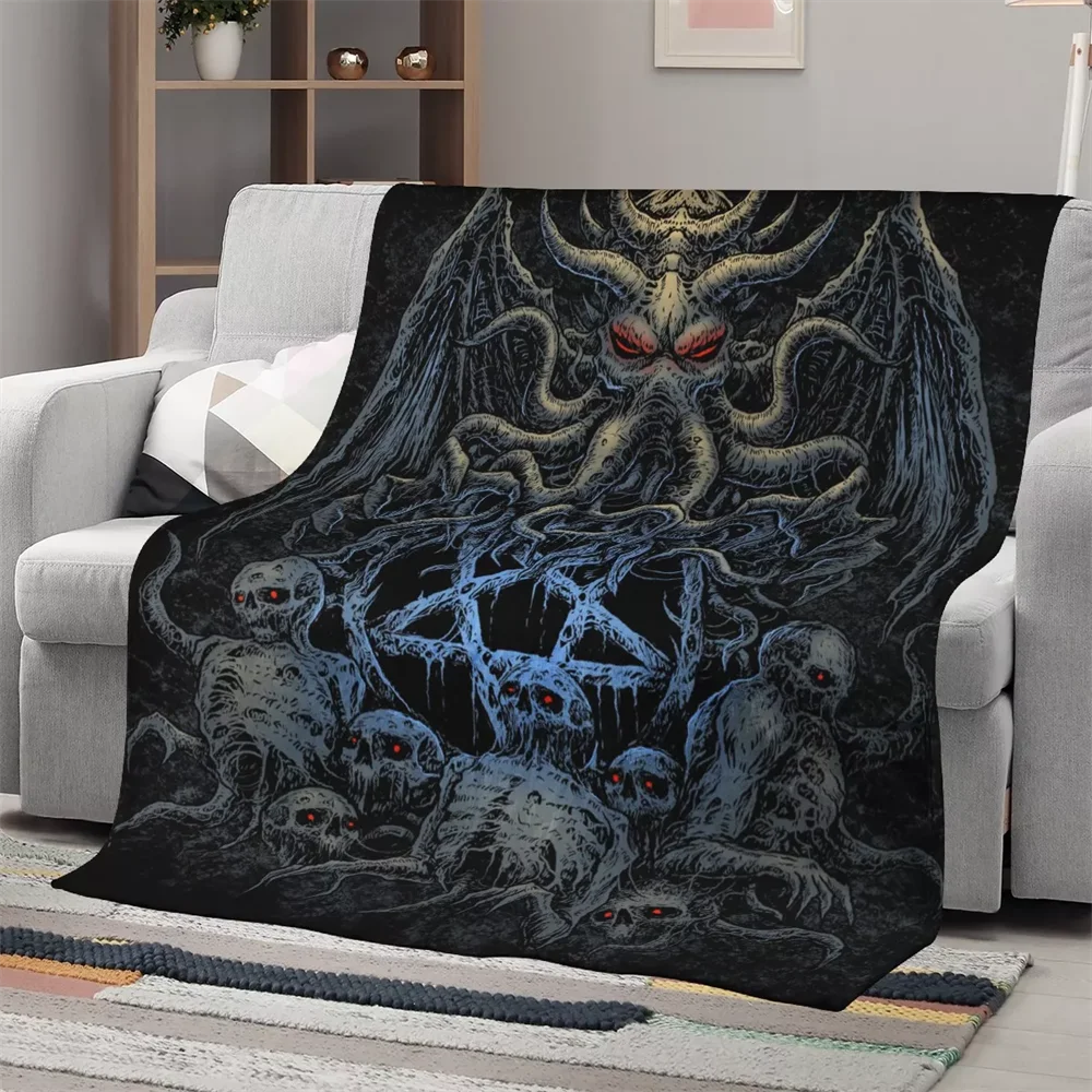Gothic Punk Style Plush Throw Blanket for Bedroom Death Skull Printed