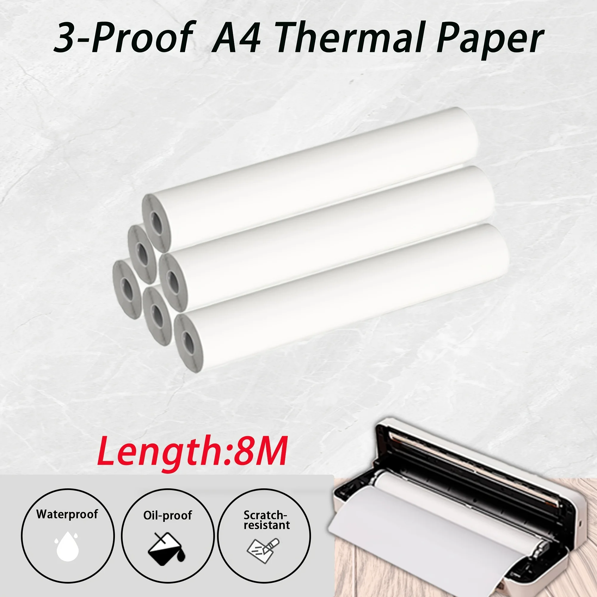 1/3/6 롤 3중 보호 A4 감열지, 휴대용 A4 프린터용 210×297mm 리필 용지, 고화질 연속 인쇄