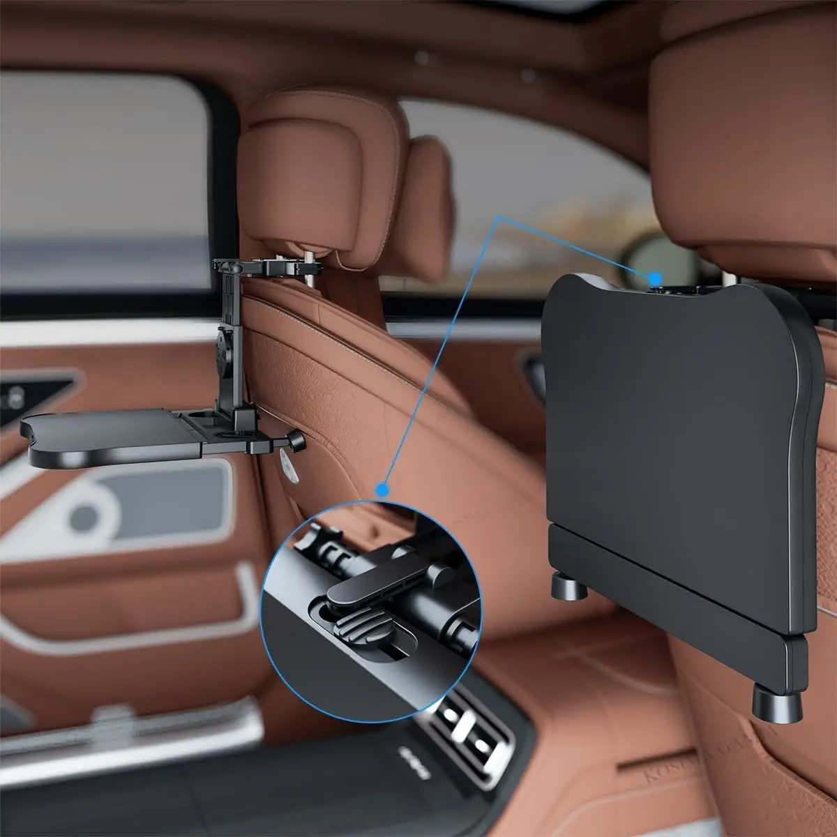 Tavolino da Viaggio per Auto Multifunzionale, Tavolo Regolabile per Sedile Posteriore, Vassoio da Viaggio con Porta Cellulare e Portabicchieri, Accessori Interni - Image 4