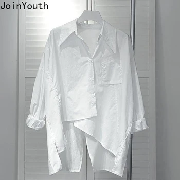 Camisas De Mujer White Blouses for Women Oversized Tops Streetwear Korean Fashion Casual Shirts Split Irregular Vintage Blouse 1