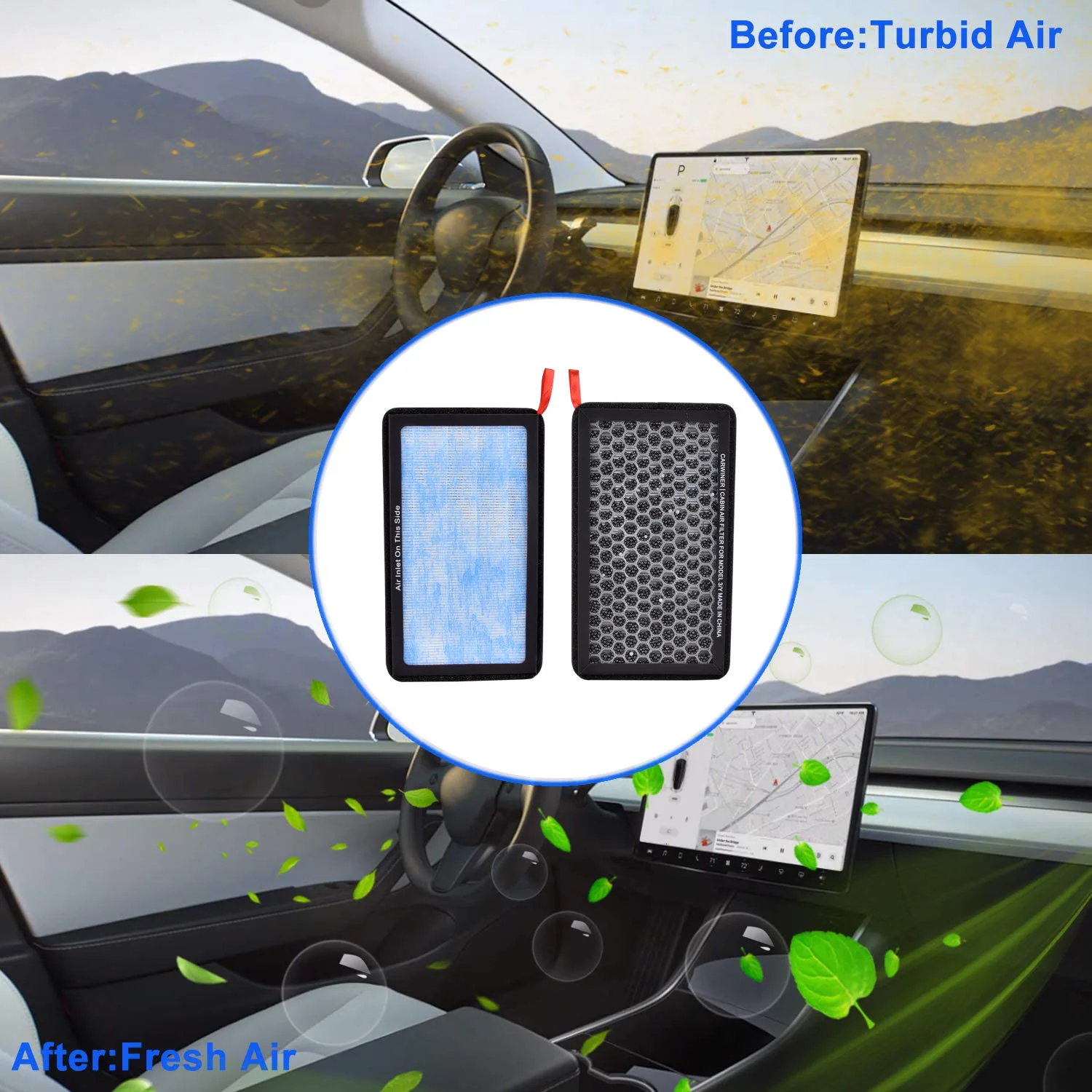 Carwiner Cabin Air Filter 2PCS for Tesla Model 3 Model Y with Activated  Carbon, HEPA Air Intake Filter Accessories Replacement