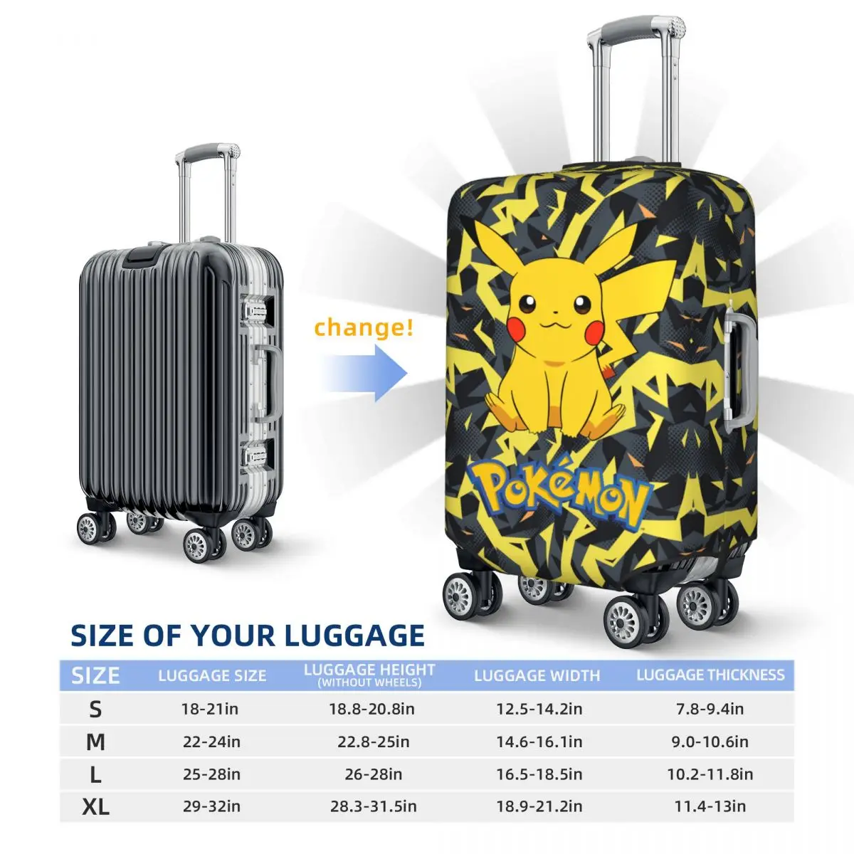 Cute Pokemon Pikachu Luggage Cover Protector Washable Travel Suitcase Covers luggage cover