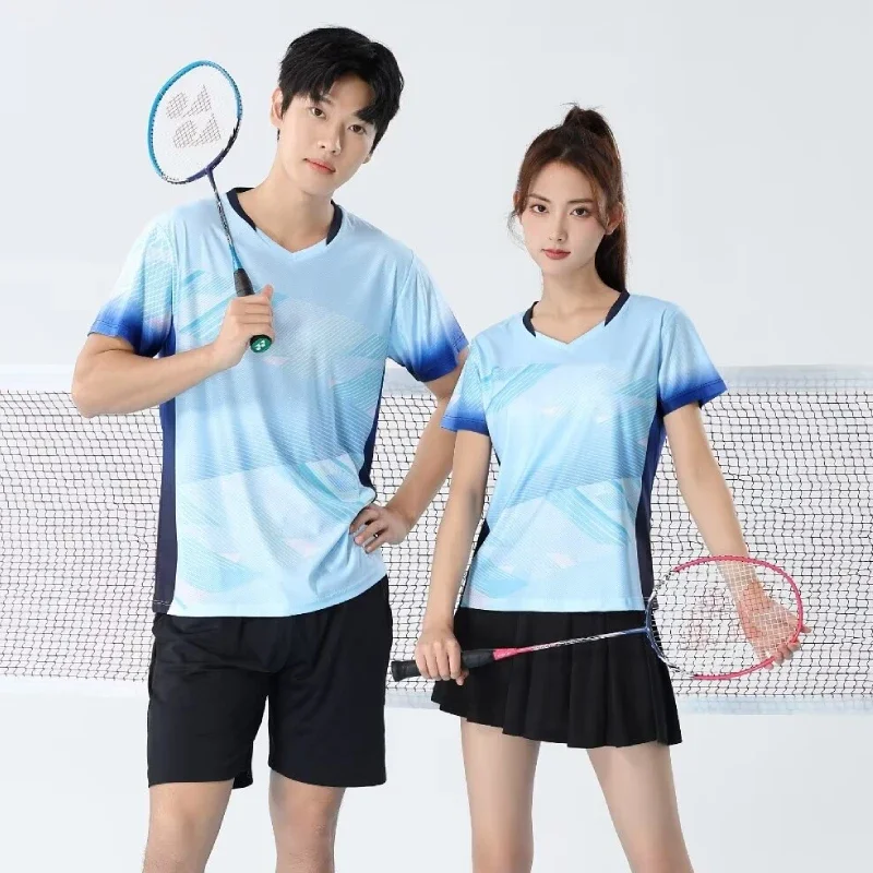 Men Women Badminton T-shirts Quick Dry Table Tennis Clothes Letter Print Training Jersey Volleyball Pingpong Couple Shirts