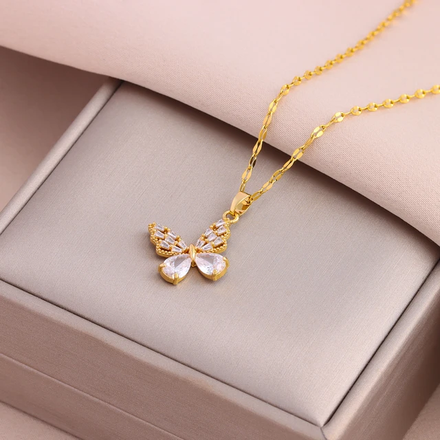 New Fashion Sweet Sexy 18K Gold Plated Zircon Crystal Pendant Necklaces For Women Female Stainless Steel Clavicle Chain Jewelry 2