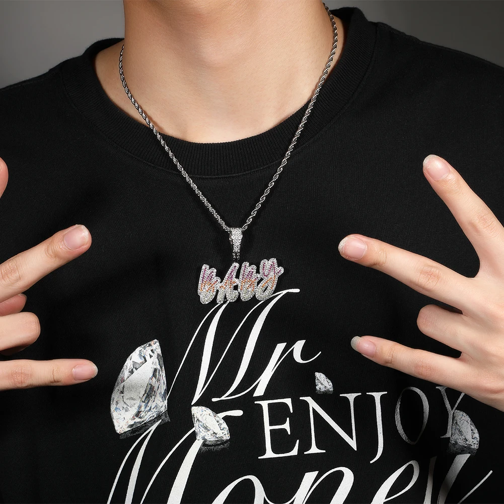 Hip Hop Custom A-Z Letter Name Pendant Necklace Color Gradient 5A Zircon Jewelry