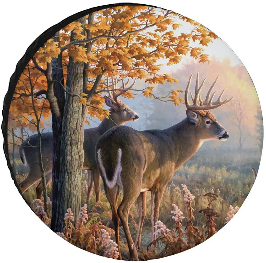 

Cloud Dream Home Tire Cover Autumn Nature Wildlife Animal Deers Tough Waterproof Spare Tire Cover Wheel Protector for RV SUV