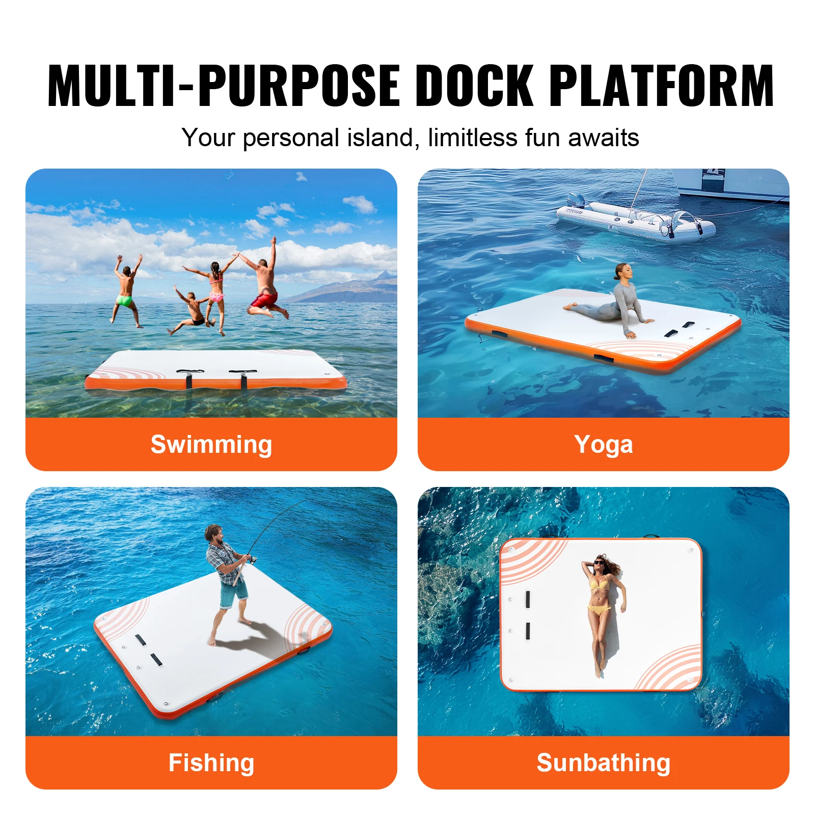 Swimming Pool Accessory SucceBuy Inflatable Floating Dock 10x8FT Non-Slip Water Detachable Ladder Portable Carrying Bag Floating Platform Island Raft