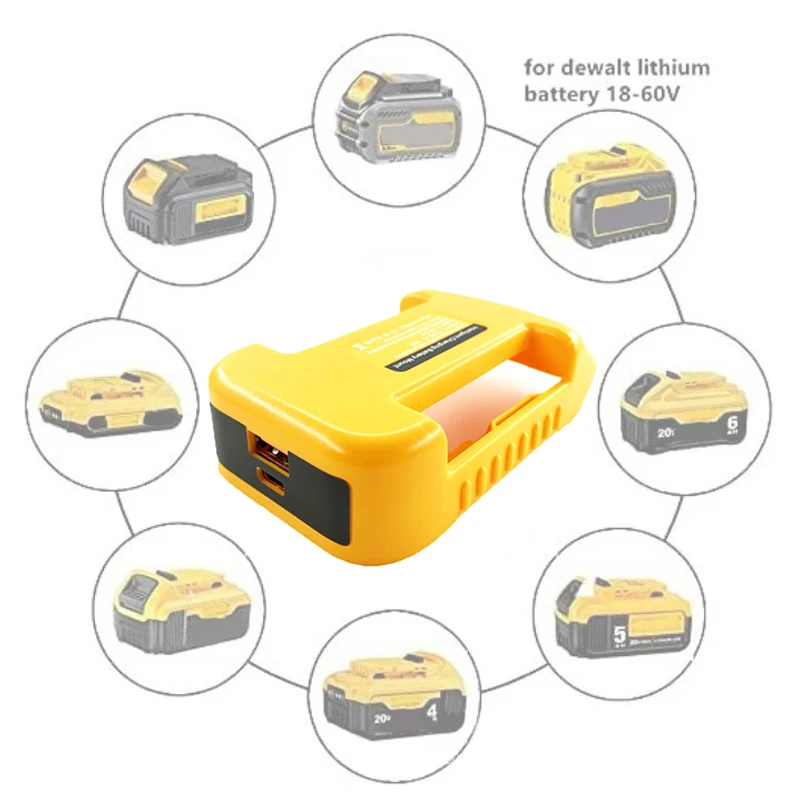 USB Type C Power Adapter Bank for DeWalt 18V for XL 20V Lithium Battery Case Laptop Mobile Phone Charging Converter Belt buckle power adapter silicone case