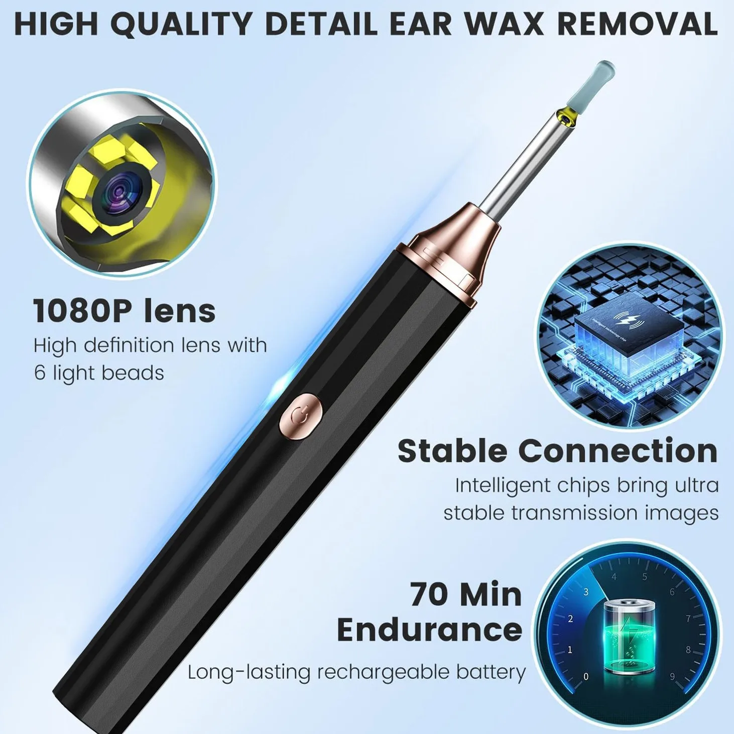 Rechargeable Ear Scoop Endoscope Visual Ear Cleaner USB Type C Interface Personal Cleaning Tool