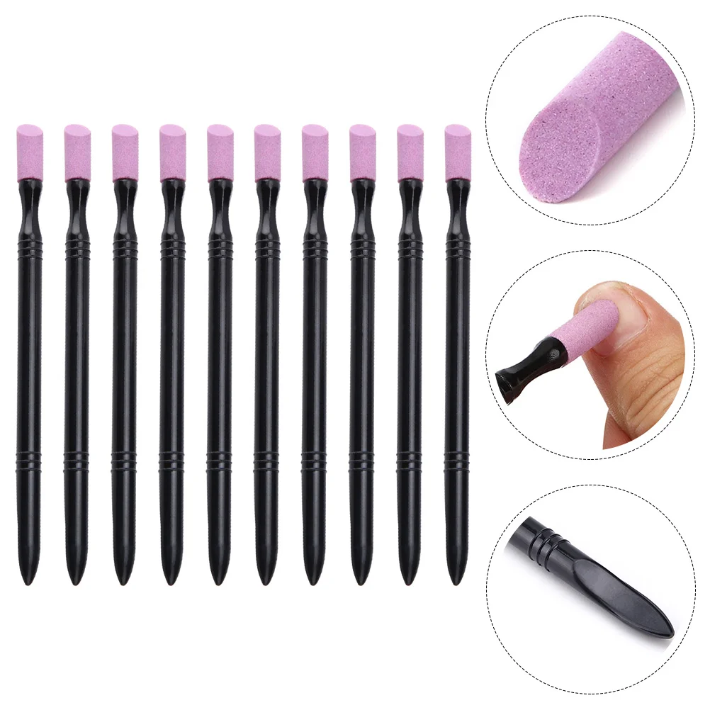 10 Pcs Nail Grinding Sticks Manicure Tools Cuticle Pusher Stick For Care Sanding Stone Pen With File er Suitable
