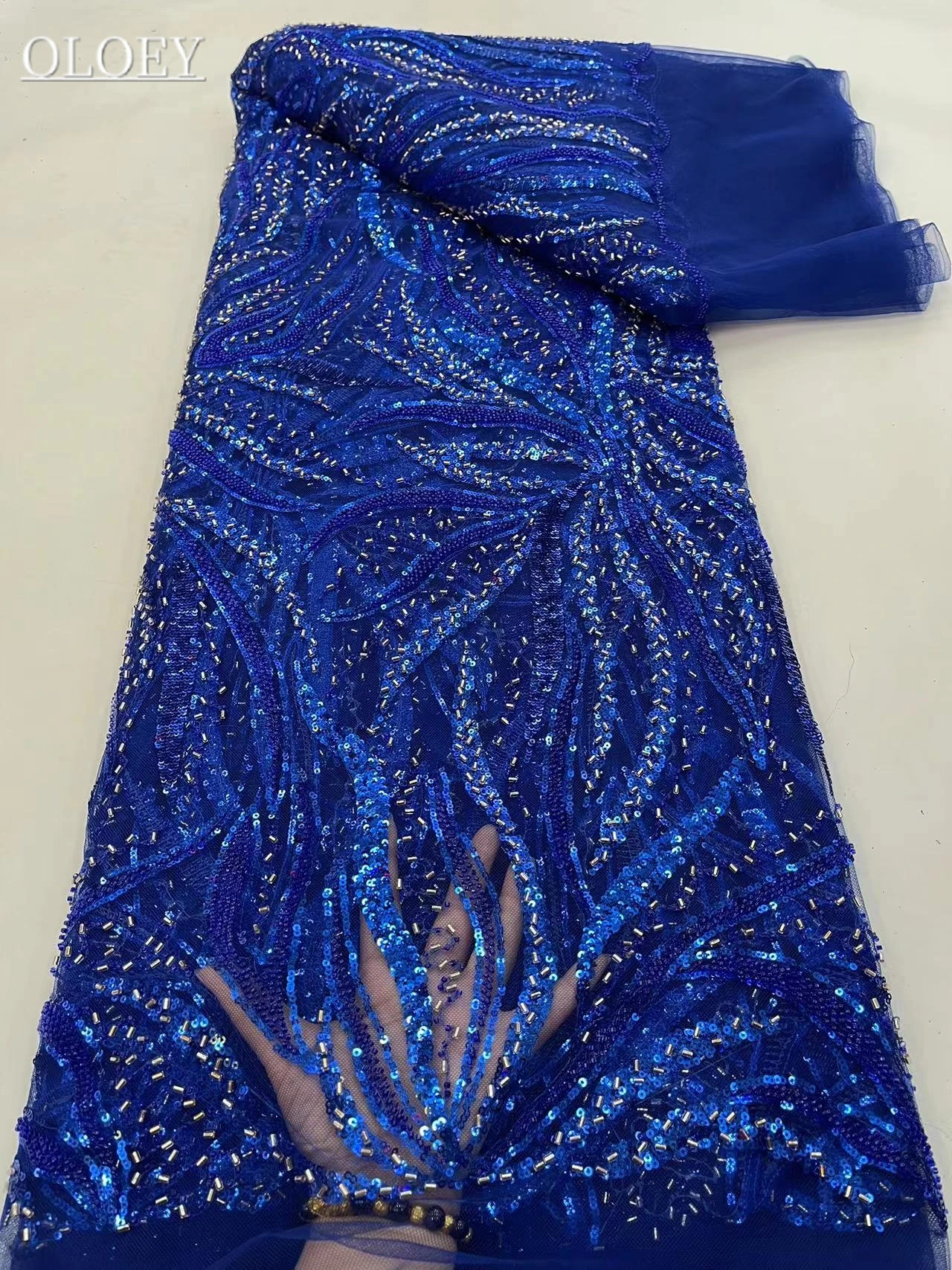 High-End High Quality Luxury French Embroidery Groom Lace Fabric African Nigerian With Sequins Fabric For Wedding Dress