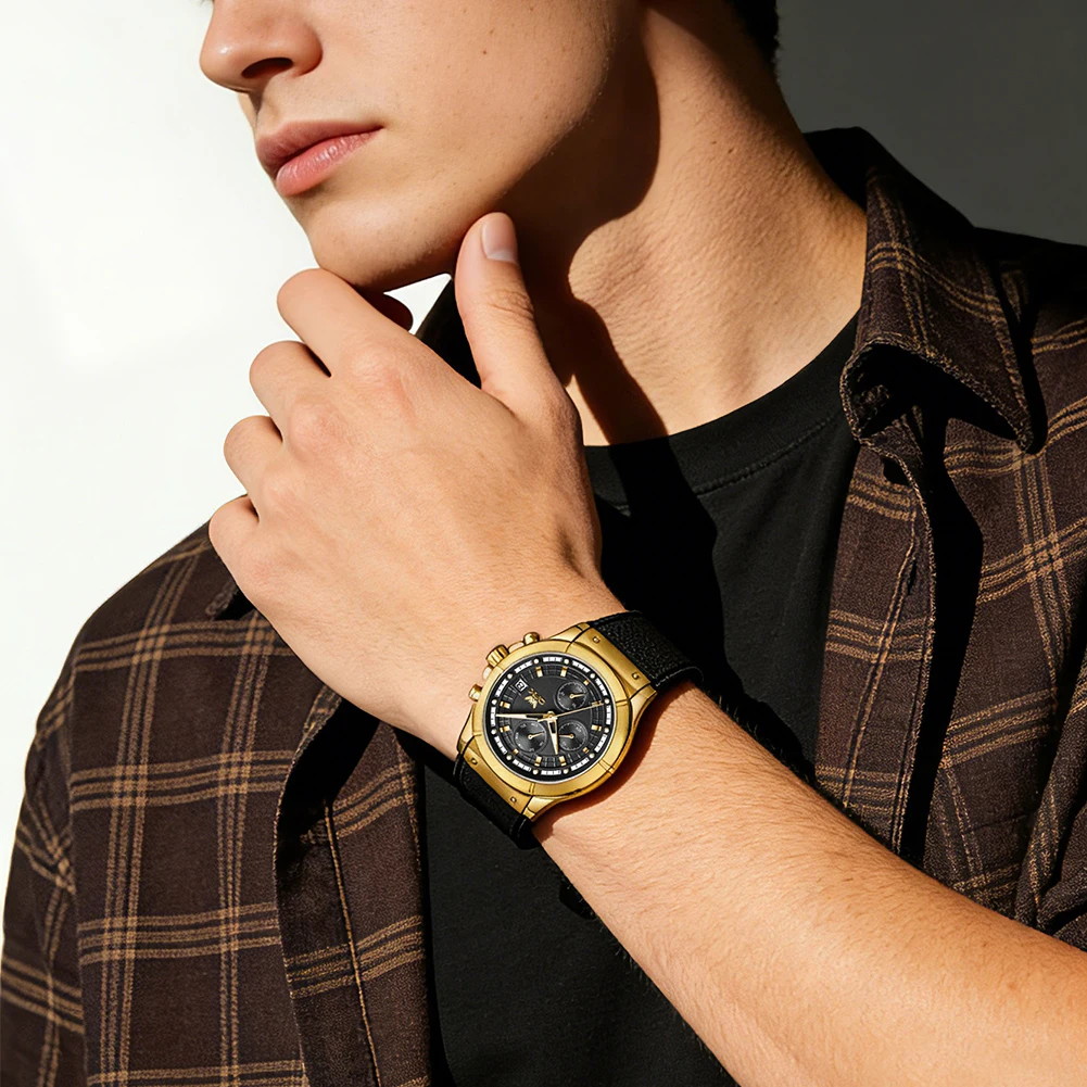 Fashion Men's Quartz Movement Watch with Multifunctional Large Dial and HD Night Display - Waterproof up to 30m
